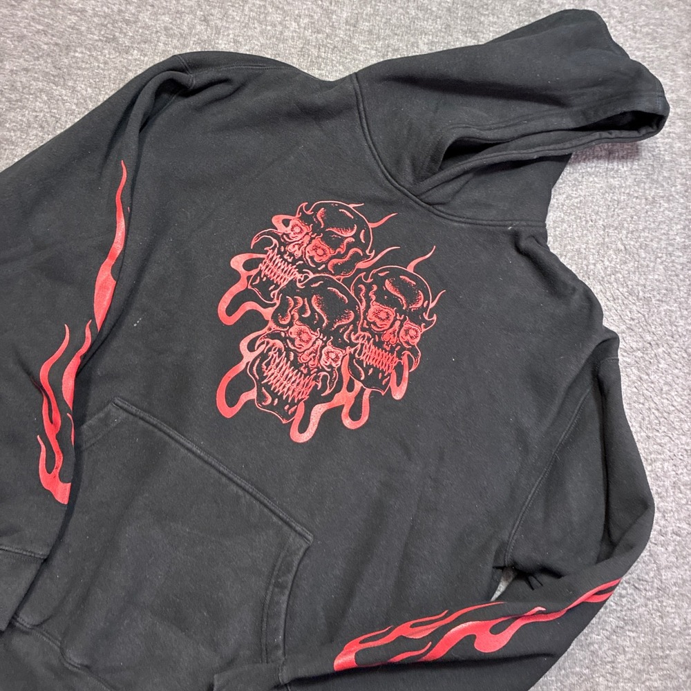 Smart Blanks Hoodie‎ Mens XL Black Red Skull Flame Graphic Pullover Goth Grunge